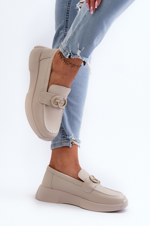 Women's Leather Platform Moccasins Beige S.Barski LR490