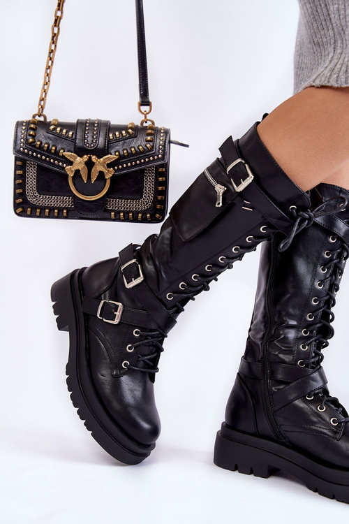 Women's high boots with a kidney with a zipper Black Joelle