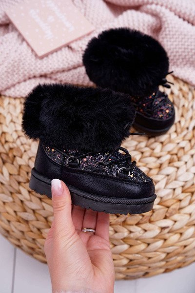 Children's Warm-up Boots Snow Boots With Fur Black Nicola