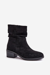Warm women's ankle boots with gathered upper on low heel black Zinanya