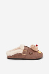 Women's slippers with decorations and buckle lined with fur brown Thalora