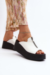 Zazoo 2916 Women's Slides on Chunky Platform with Zipper White