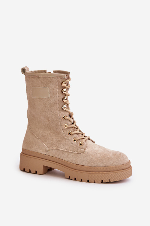 Women's Work Boots With Zipper Made Of Eco Suede Beige Savalann