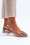 Transparent Sandals with Low Heel with Butterfly Pink Silver D&A MR38-388