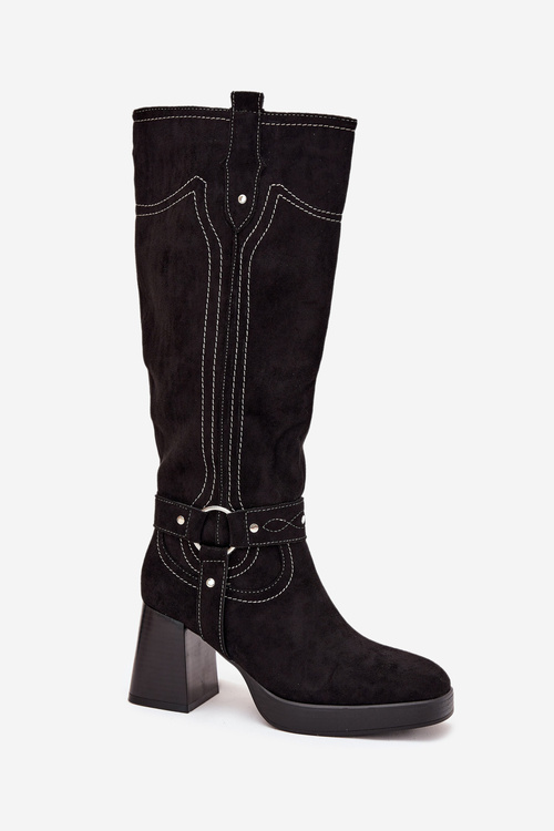 Insulated Women's Heeled Boots With Stitching Black Alessara