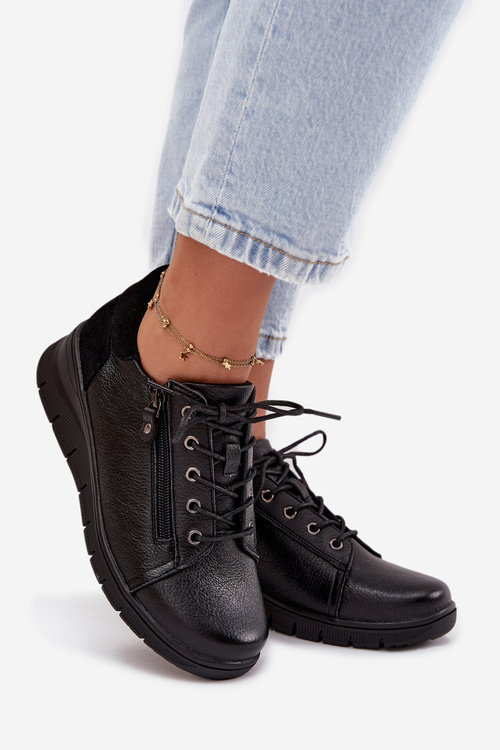 Leather Women's Platform Shoes Vinceza 39964 Black