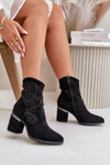 Embellished Perforated Women's Heeled Boots Made Of Eco Suede Black S.Barski HY42-029
