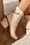 Leather Boots With Jewellery Embellishment Heel Beige Jadirel
