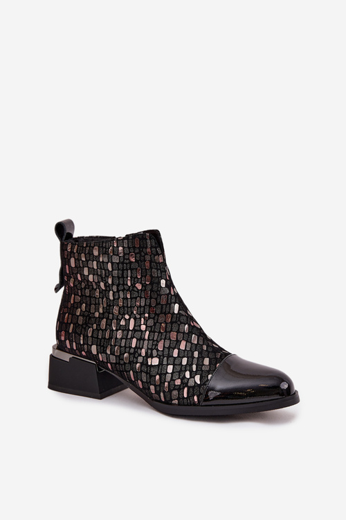 Patent Leather Women's Ankle Boots Made of Genuine Leather with Low Heel D&A LZ52-960 Black