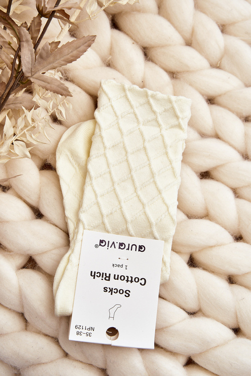 Women's Socks with Decorative Embossing Cream