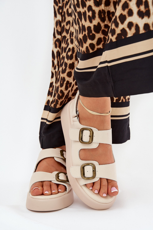 Women's Platform And Wedge Sandals With Buckles Beige Genorre