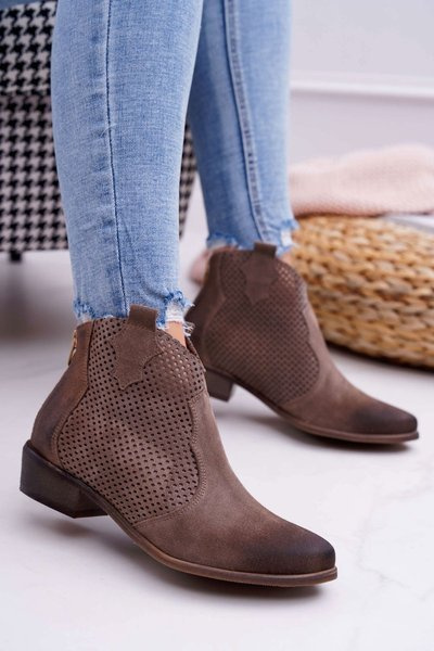 Women's Boots Beige Leather Exquisite 1166