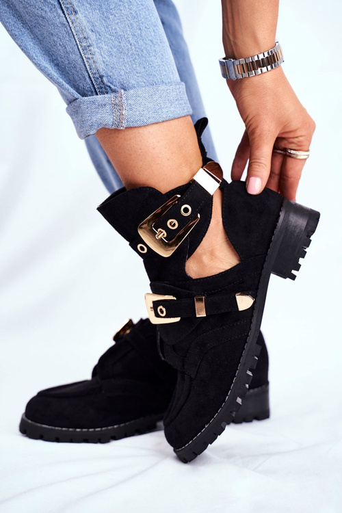 Lu Boo Czarne Zamszowe Buty z Wycięciami Rock Girl