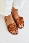 Leather Sandals On Flat Heel Brown Zazoo 40425