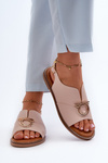 Flat Women's Sandals With Gold Decoration Vinceza 17319 Light Pink