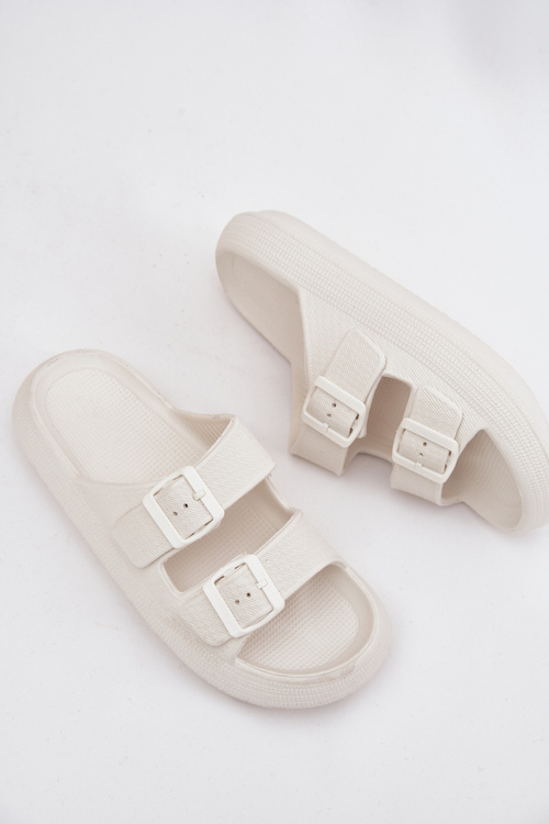 Ladies Foam Slides With Buckles Vinceza 76056 White