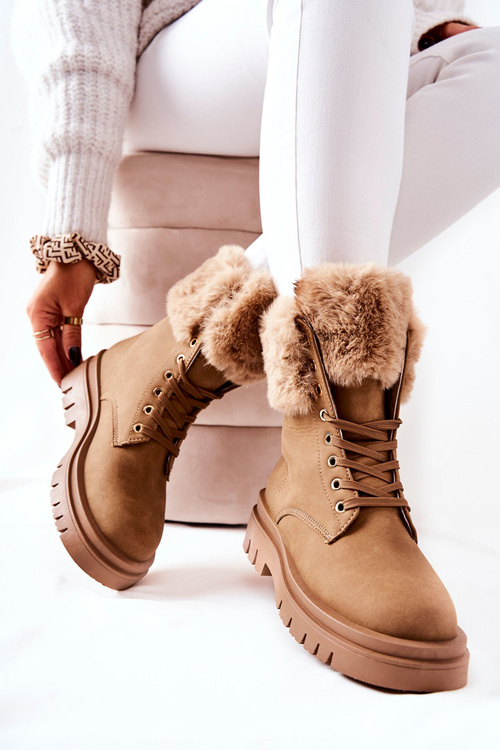 Leather Booties with fur Beige Farley