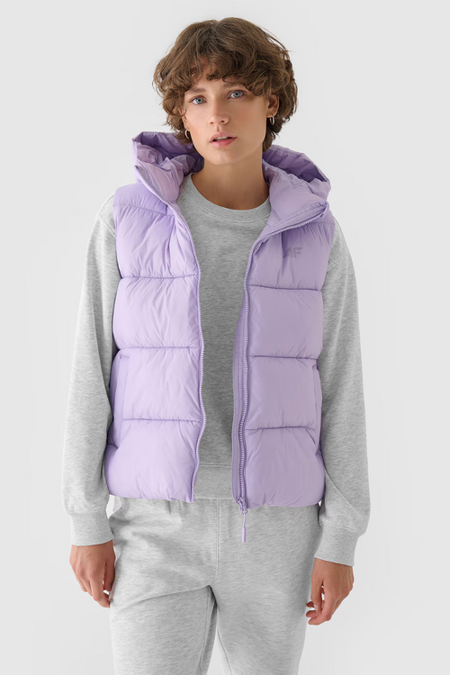 Women's Down Vest With Hood Purple 4F 4FWAW24TVJAF141-52S