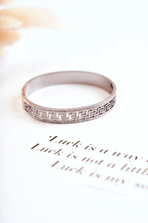 Women's Steel Bracelet Aztec Pattern With Cubic Zirconia Silver