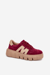 Damskie Sneakersy Platforma Zamsz Bordowe Vinceza 79561