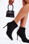 Women's Boots On High Heel With Rhinestones Black Irma