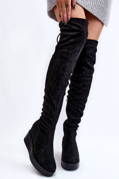 Women's Wedge Thigh High Boots Black Elori