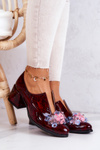 Leather Mosaic Shoes With Decoration Burgundy Delaver