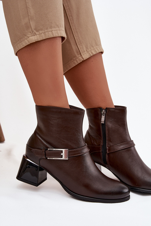 Leather Women's Boots with Heel with Buckle Zazoo 60562 Chocolate