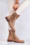 Openwork Suede boots with tied Nicole Camel 2696