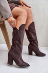 Knee High Heeled Boots Made Of Eco Suede Brown Clorira