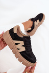 Damskie Sneakersy Platforma Zamsz Czarne Vinceza 79561