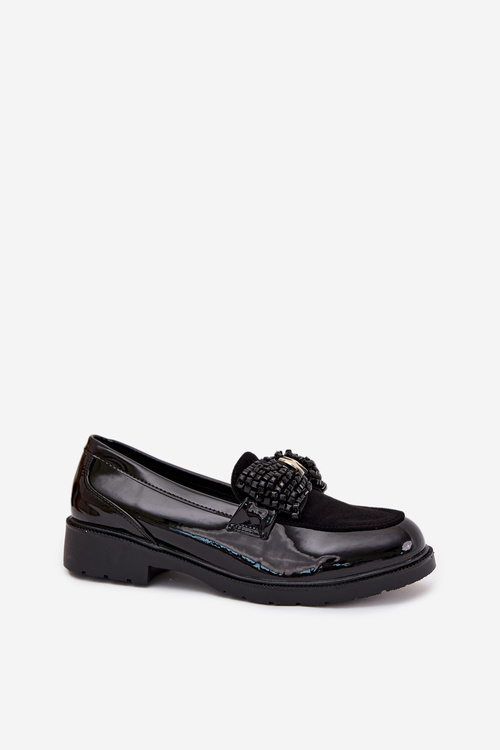 Lacquered Women's Moccasins With Bow S.Barski HY51-319 Black