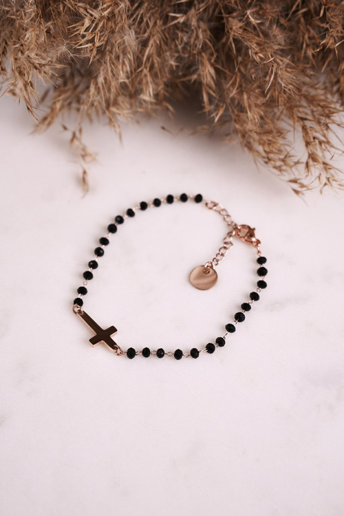 Bracelet With Cross Black Rose Gold Irene