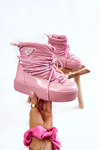Warm Lace Up Snow Boots Pink Colina 