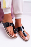 Women's Flip Flops On Cork Lacquered Black Palette