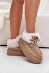 Low women's snow boots on a platform with fur dark beige Neathren