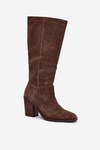 Suede Knee High Boots With Zip Brown Lissara