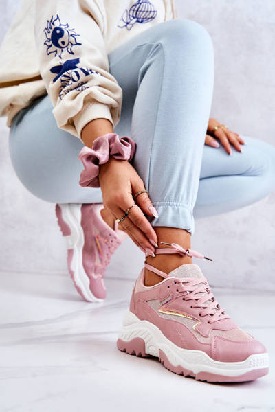 Women's Chunky Shiny Sneakers Pink Canadia