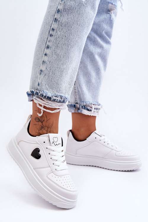 Classic Sports Shoes with White-Black Heart Amore
