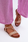 Women's Flat Sandals with Straps S.Barski KV27-010 Beige-Gold