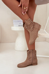 Women's Boots With Perforated Pattern On Flat Heel Eco Suede Beige Athera