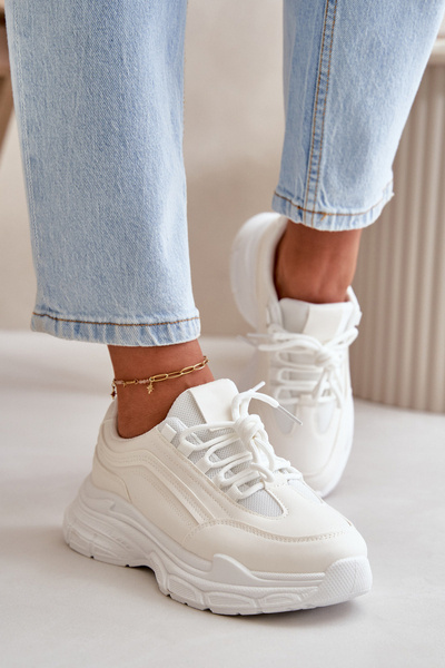 Buty Sportowe Sneakersy Na Grubej Podeszwie Damskie Białe Lerila