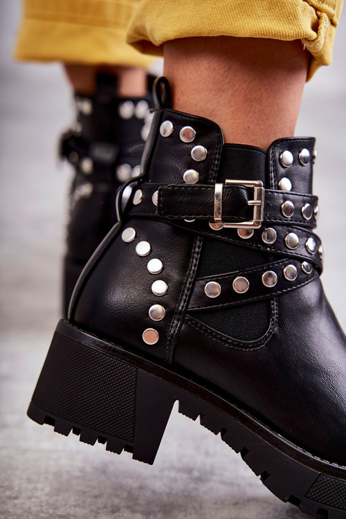 Leather Women's Boots With Decorative Studs Black Sanchez
