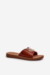 Women's Flat Sole Sandals with Decoration Brown Amoonia