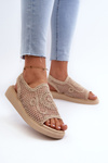 Women's Flat Sandals Adorned with Black Flowers Abidina