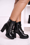Women’s Ankle Boots with Pearls Shiny Black Black Mirror