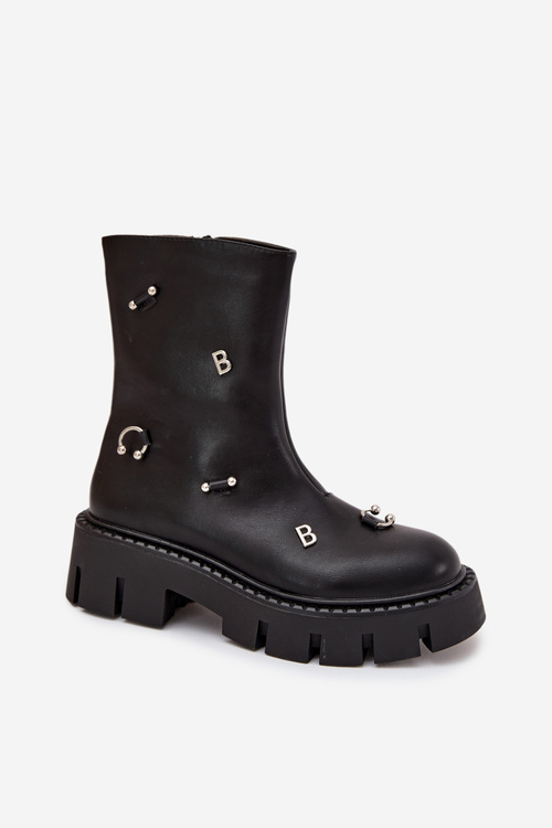 Botki Damskie Ocieplane Na Zamek Ozdoby Czarne Thavira