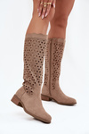 Women's Low Heel Boots with Openwork Pattern Beige Marcelline