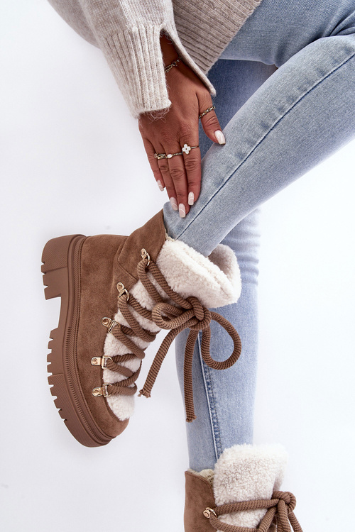 Trapery Śniegowce Damskie Wiązane Beżowe Shala JJ53P