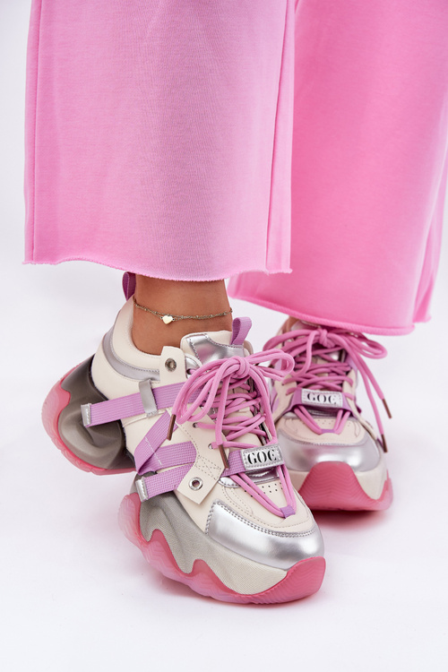 Ladies Leather Sneakers On Chunky Sole Pink GOE RR2N4030